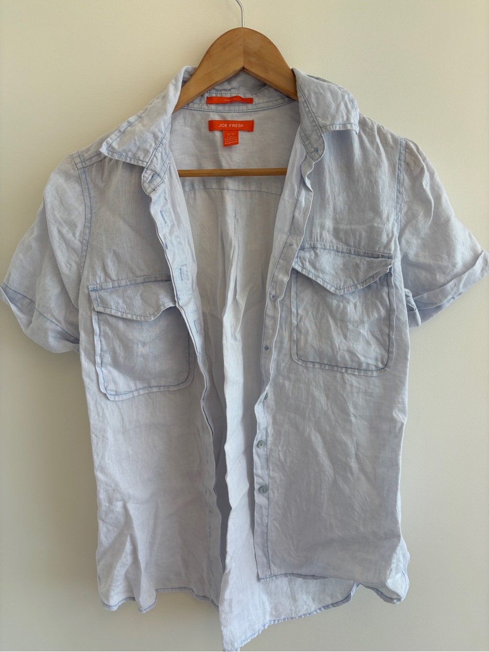 Joe Fresh Pale Blue Short-Sleeve Linen Button-Down Shirt sz Small